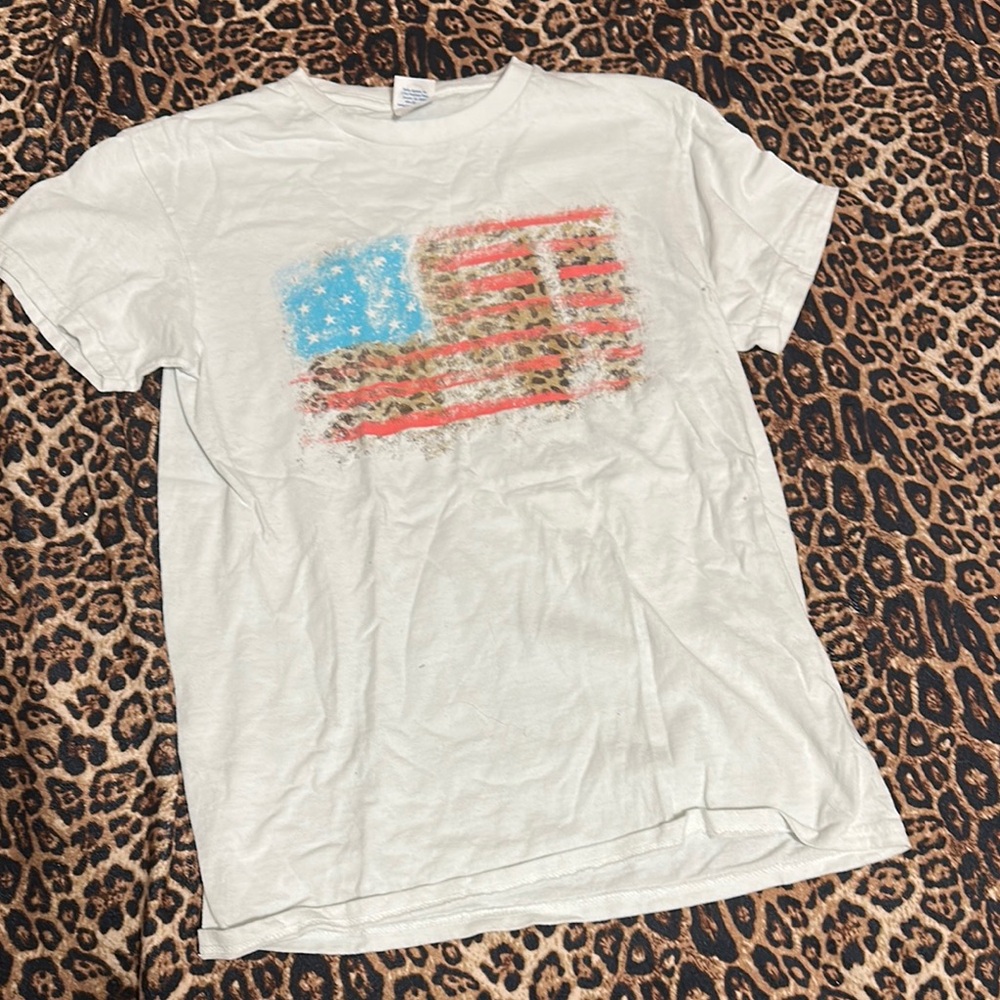 White T-Shirt with American Flag Design